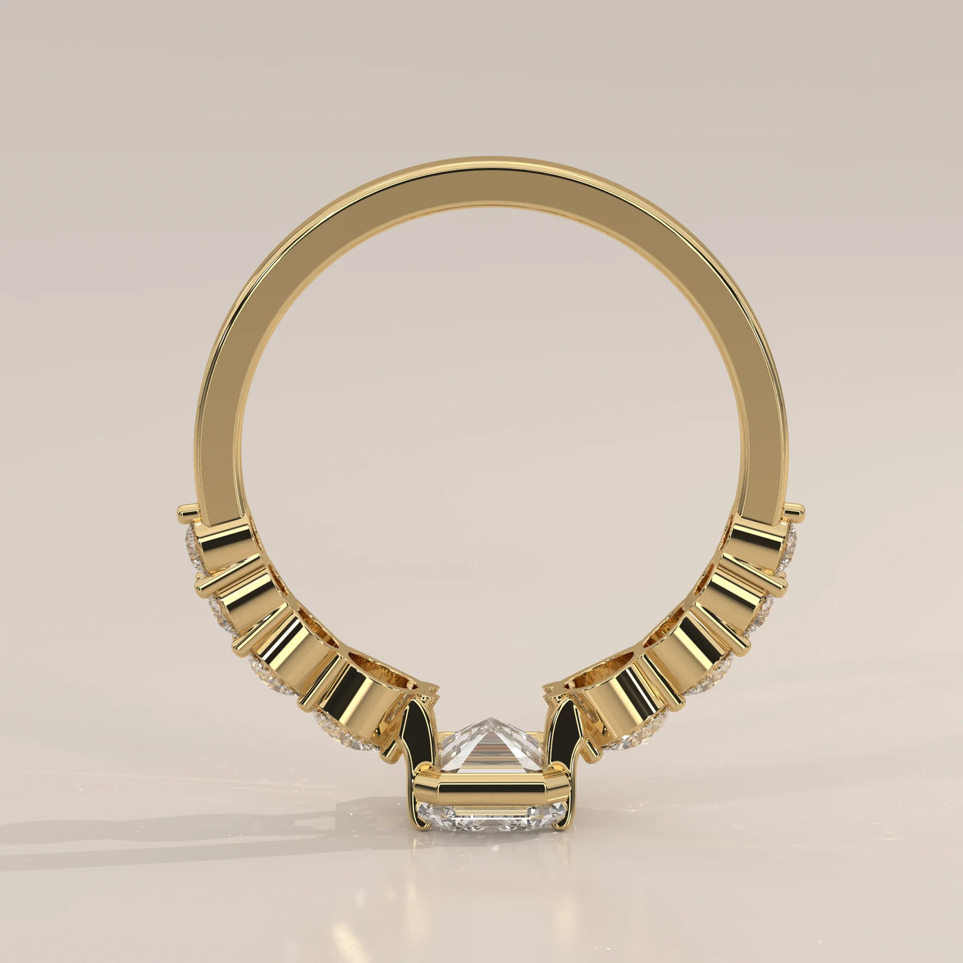 Front View: Emerald Cut Diamond Engagement Ring with Prong Setting in Yellow Gold – Lab Grown – Driona Jewels