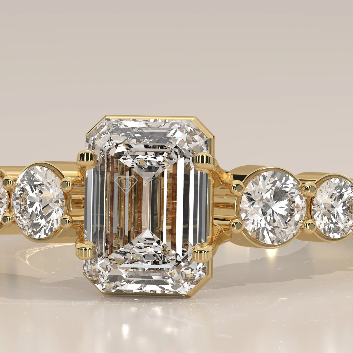 Stone Detail: Emerald Cut Lab Grown Diamonds in Prong Setting – Yellow Gold – Driona Jewels