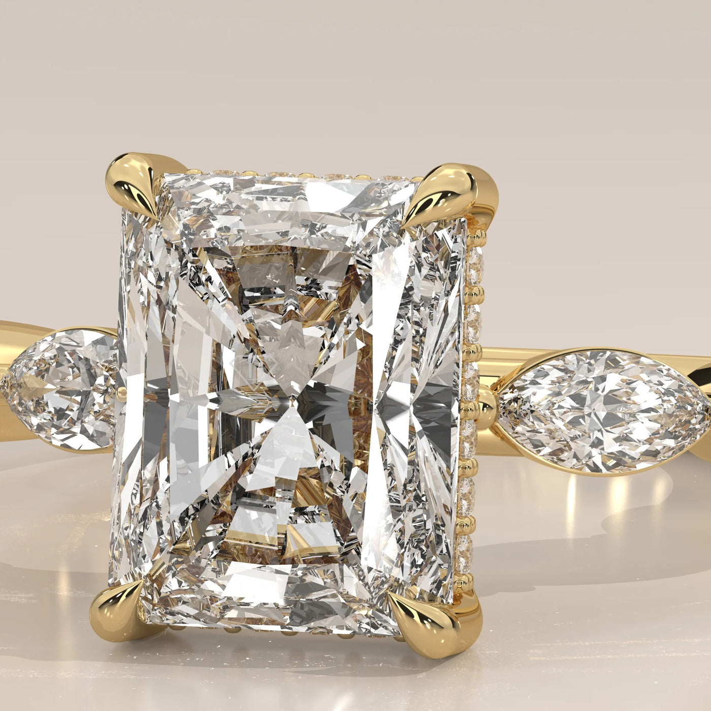 Stone Detail: Emerald Cut Lab Grown Diamonds in Prong Setting – Yellow Gold – Driona Jewels