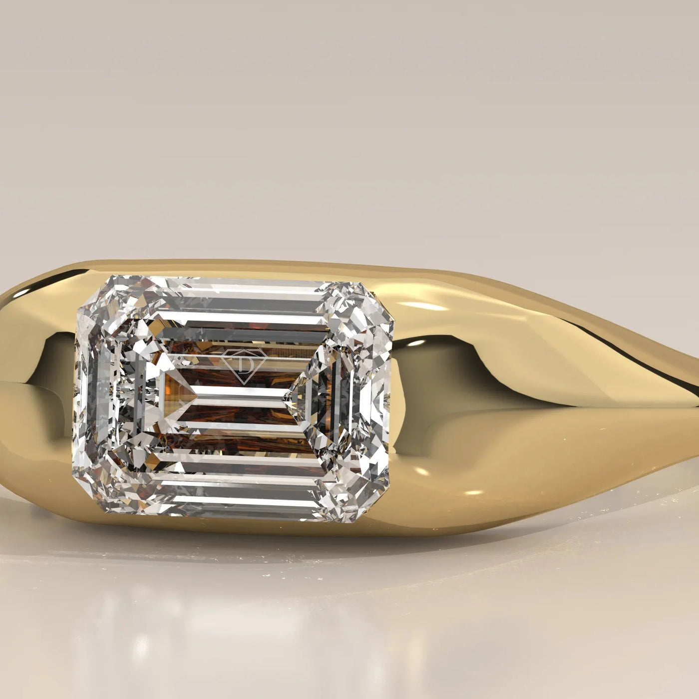 Front View: Emerald Cut Diamond Signet Ring with Prong Setting in Yellow Gold – Lab Grown – Driona Jewels