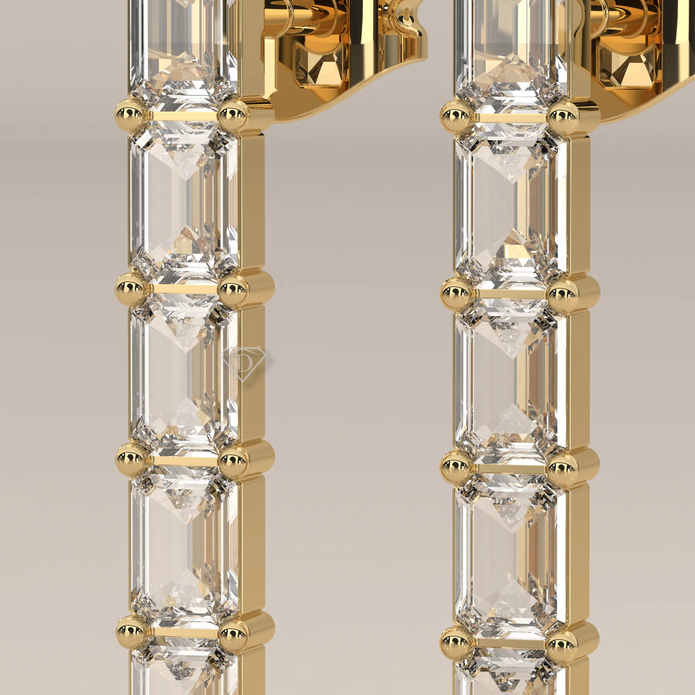 Stone Detail: Emerald Cut Lab Grown Diamonds in Prong Setting – Yellow Gold – Driona Jewels