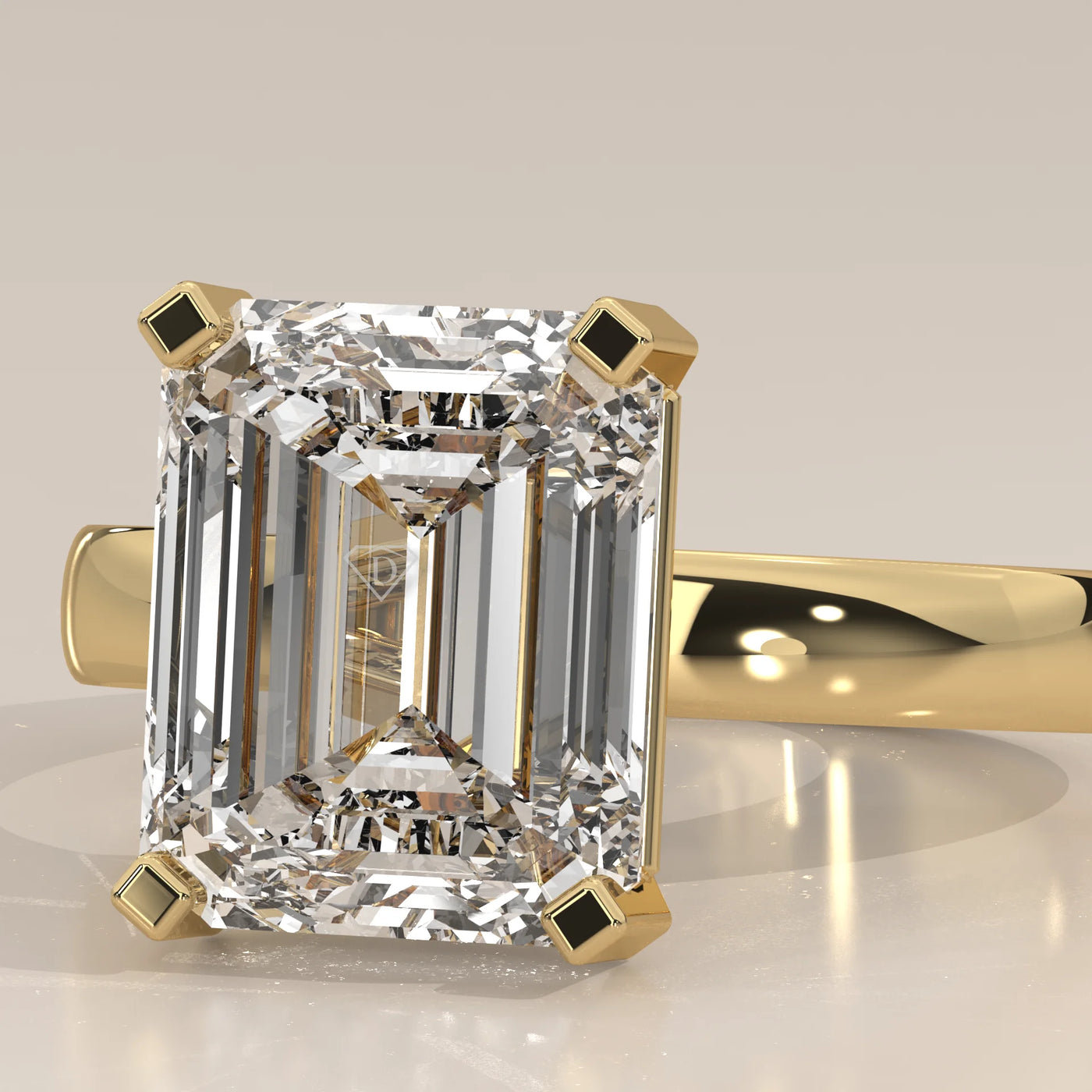 Stone Detail: Emerald Cut Lab Grown Diamonds in Solitaire Setting – Yellow Gold – Driona Jewels