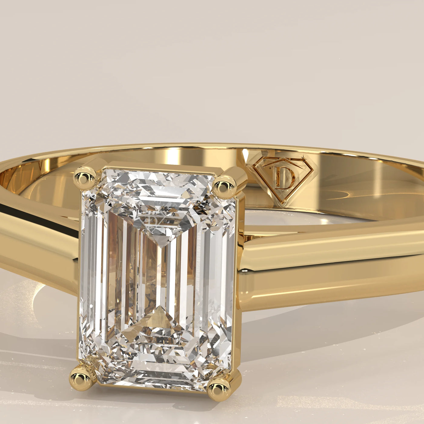 Stone Detail: Emerald Cut Lab Grown Diamonds in Solitaire Setting – Yellow Gold – Driona Jewels
