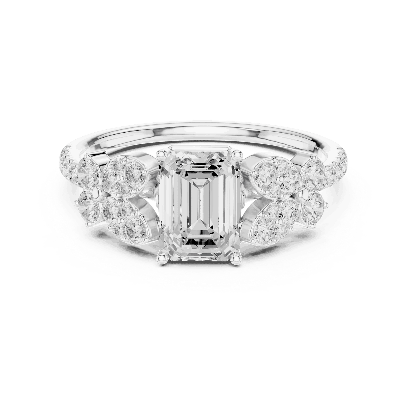 Emerald Diamond Floral Cluster Engagement Ring Rose Gold 18K | Lab Grown | Driona Jewels