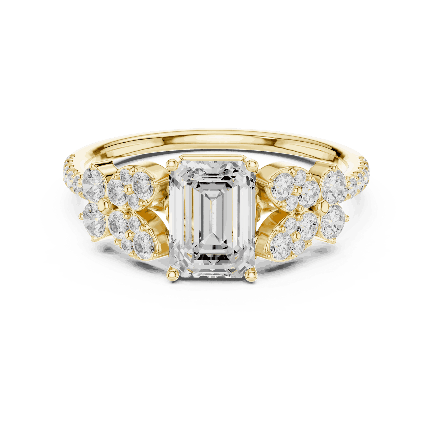 Emerald Diamond Floral Cluster Engagement Ring Rose Gold 18K | Lab Grown | Driona Jewels