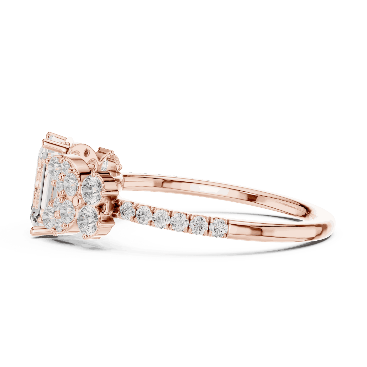 Emerald Diamond Floral Cluster Engagement Ring Rose Gold 18K | Lab Grown | Driona Jewels
