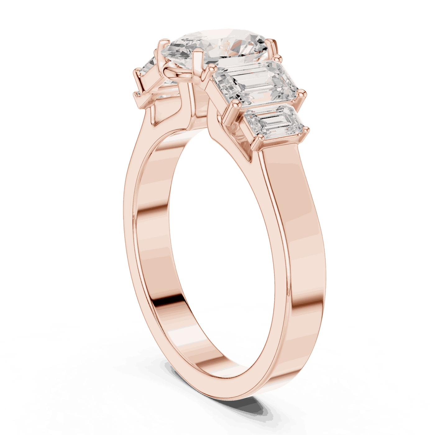 Emerald Diamond Three Stone Baguette Engagement Ring Rose Gold 18K | Lab Grown | Driona Jewels