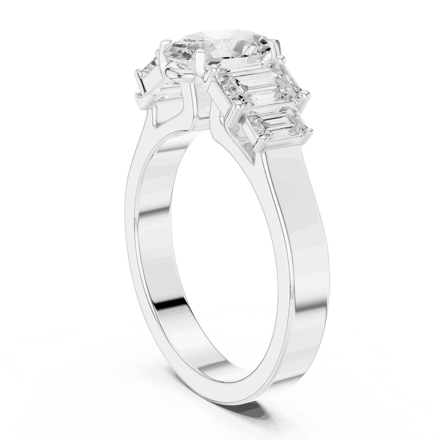Emerald Diamond Three Stone Baguette Engagement Ring Rose Gold 18K | Lab Grown | Driona Jewels