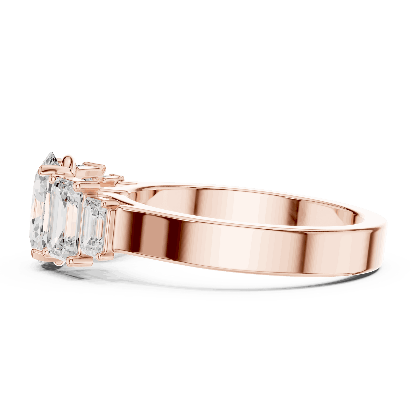 Emerald Diamond Three Stone Baguette Engagement Ring Rose Gold 18K | Lab Grown | Driona Jewels