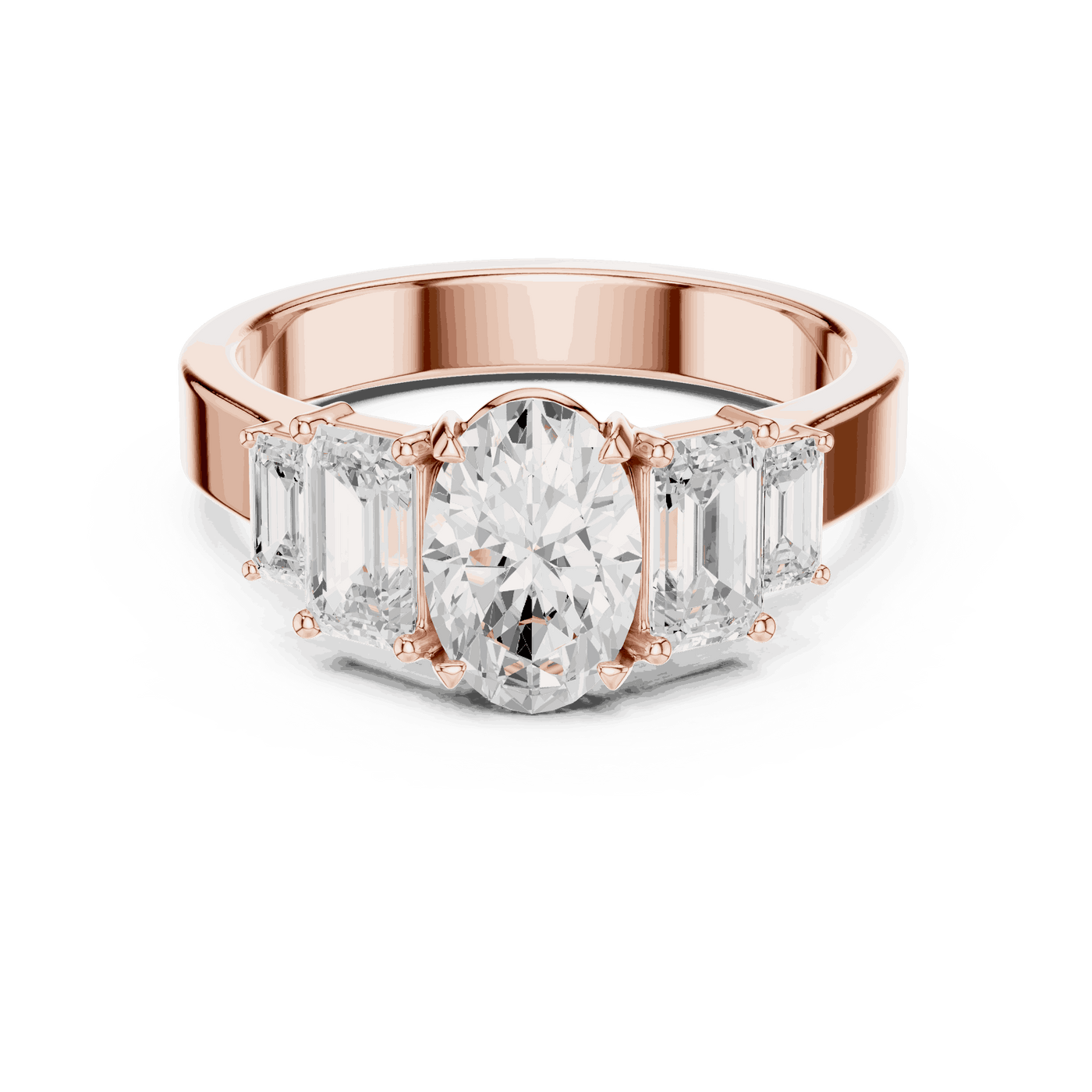 Emerald Diamond Three Stone Baguette Engagement Ring Rose Gold 18K | Lab Grown | Driona Jewels