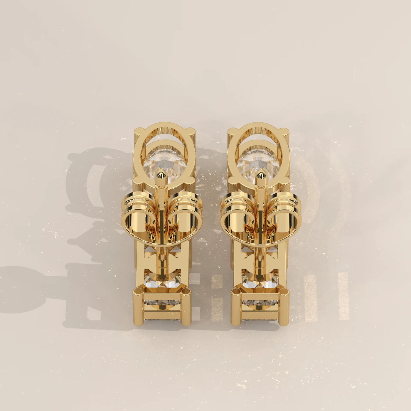 Side Profile: Emerald Cut Diamond Drop Earrings with Prong Setting in Yellow Gold – Lab Grown – Driona Jewels