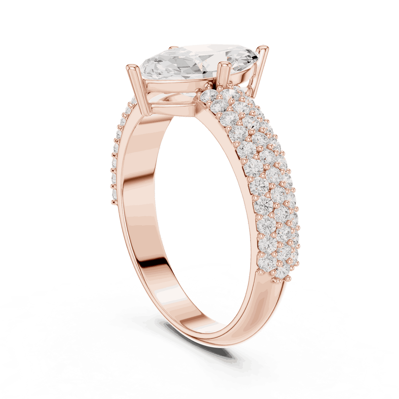 Marquise Lab Grown Diamond Engagement Ring with Wide Pave Band