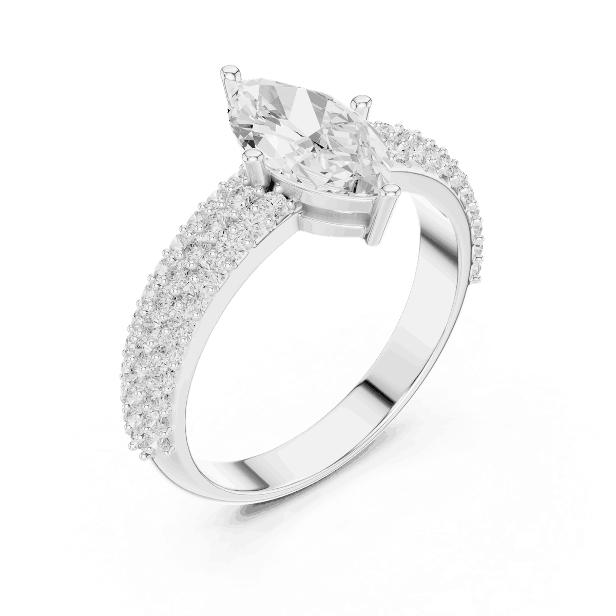 Marquise Lab Grown Diamond Engagement Ring with Wide Pave Band
