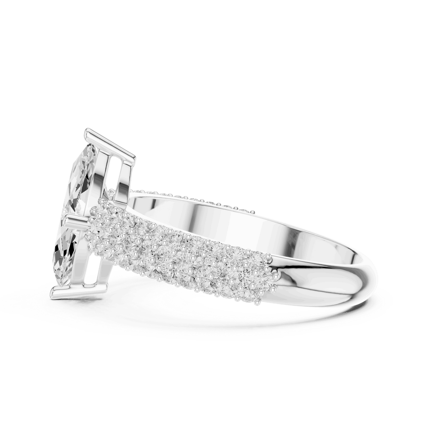 Marquise Lab Grown Diamond Engagement Ring with Wide Pave Band