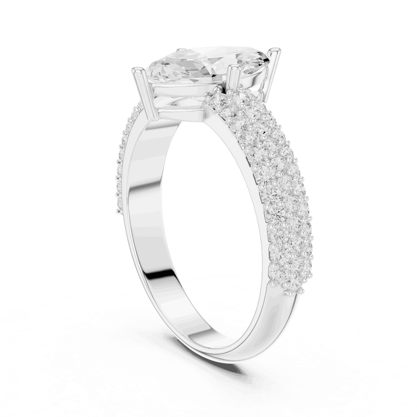 Marquise Lab Grown Diamond Engagement Ring with Wide Pave Band