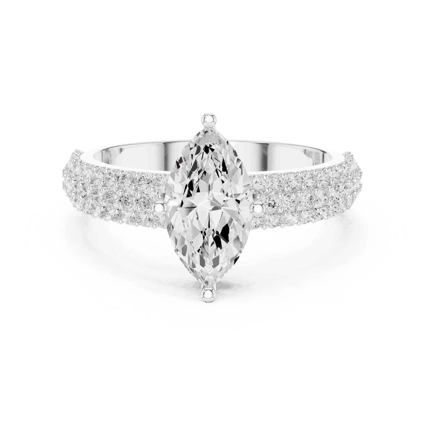 Marquise Lab Grown Diamond Engagement Ring with Wide Pave Band