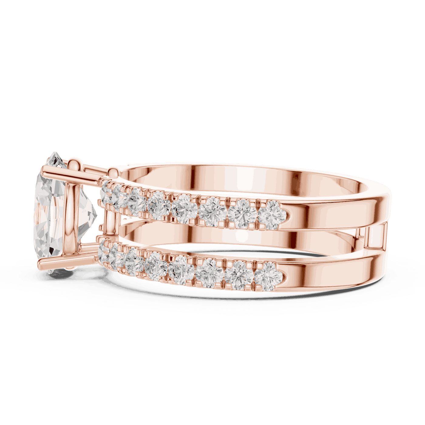 Oval Lab Grown Diamond Engagement Ring with Double Pave Band