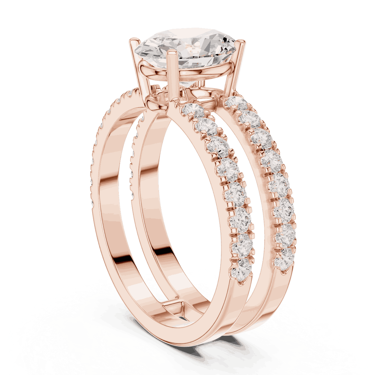 Oval Lab Grown Diamond Engagement Ring with Double Pave Band