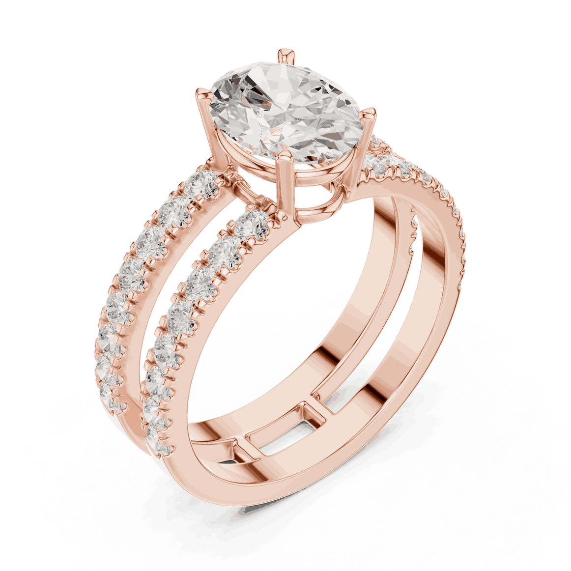 Oval Lab Grown Diamond Engagement Ring with Double Pave Band