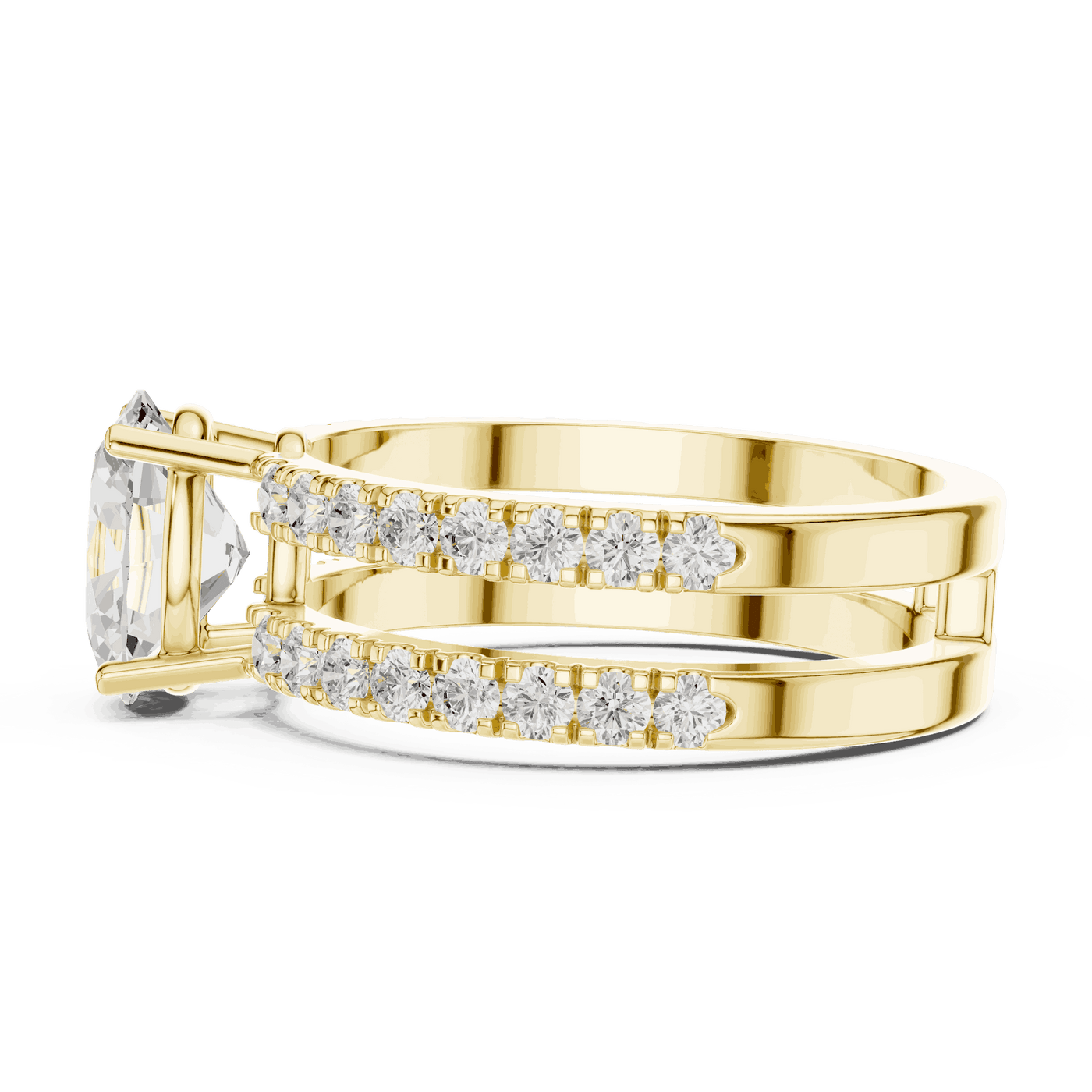 Oval Lab Grown Diamond Engagement Ring with Double Pave Band