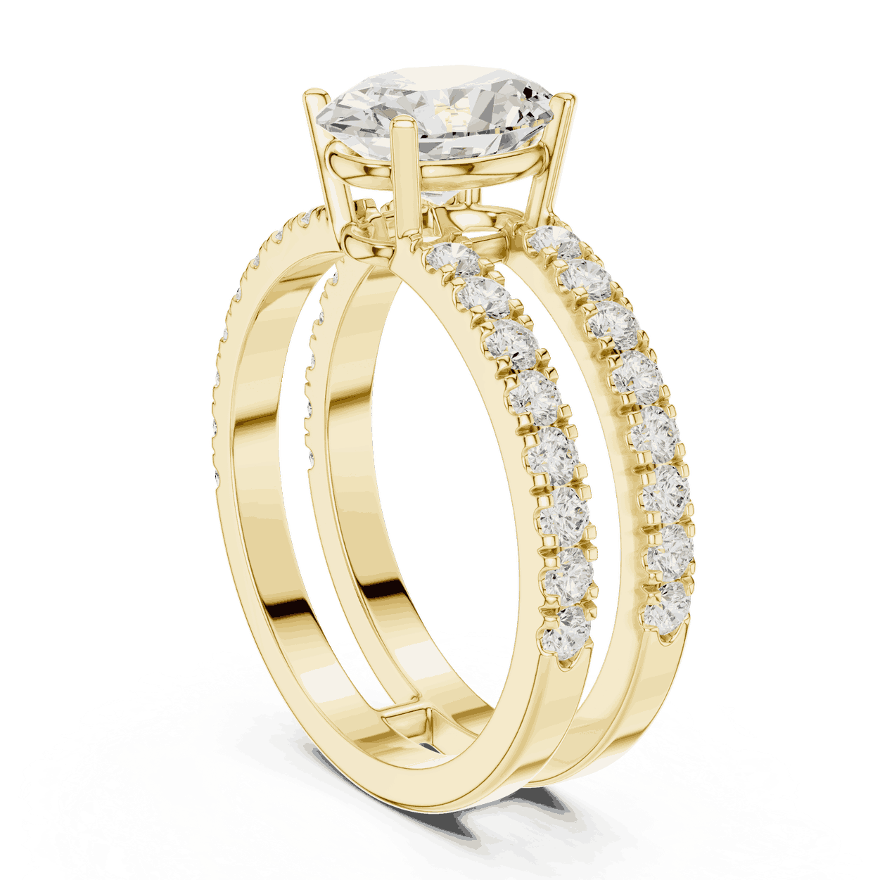 Oval Lab Grown Diamond Engagement Ring with Double Pave Band