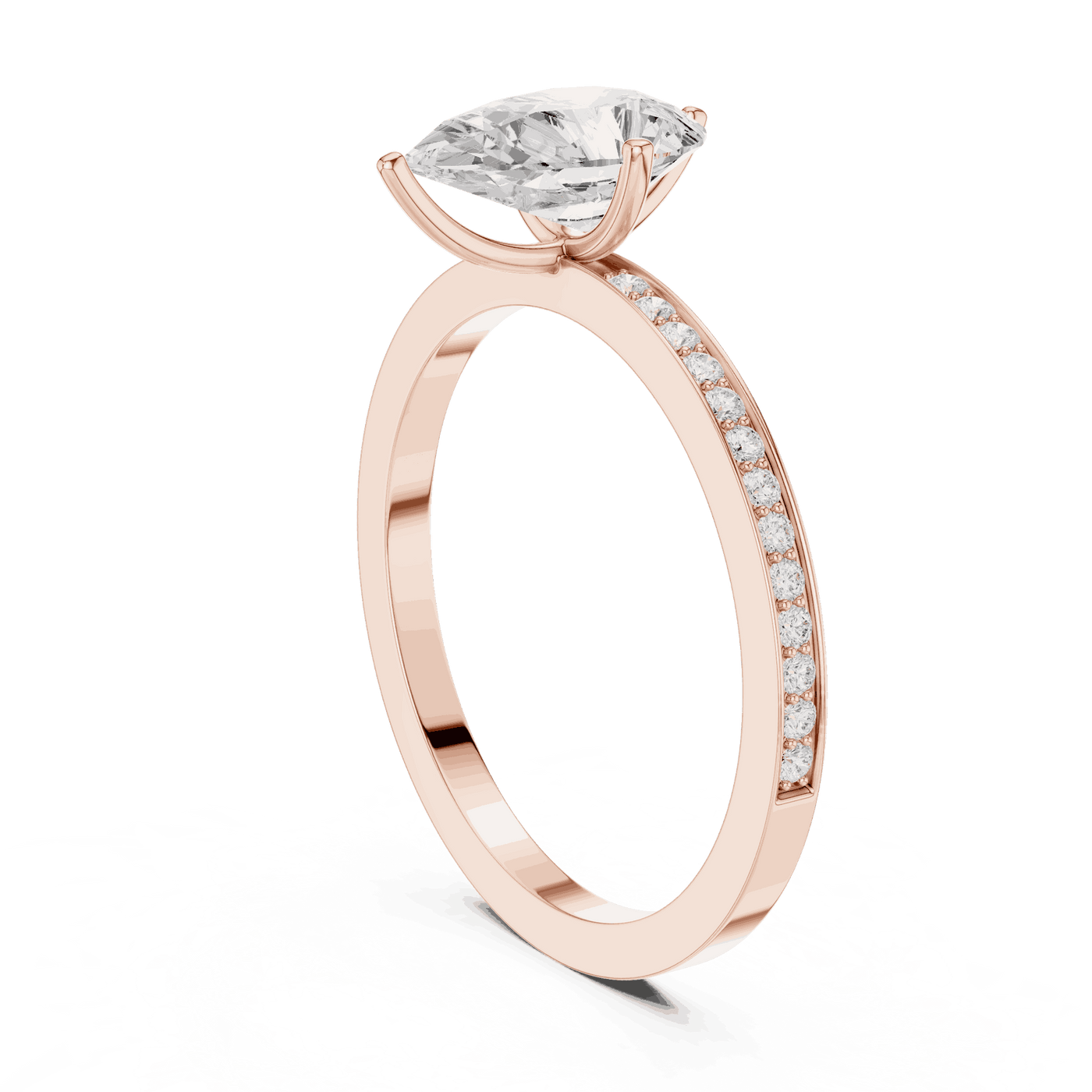 Pear Lab Grown Diamond Solitaire Engagement Ring with Pavé Band