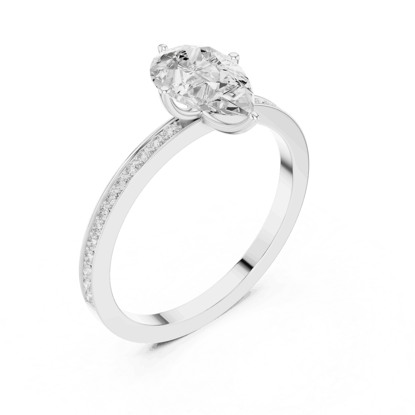 Pear Lab Grown Diamond Solitaire Engagement Ring with Pavé Band