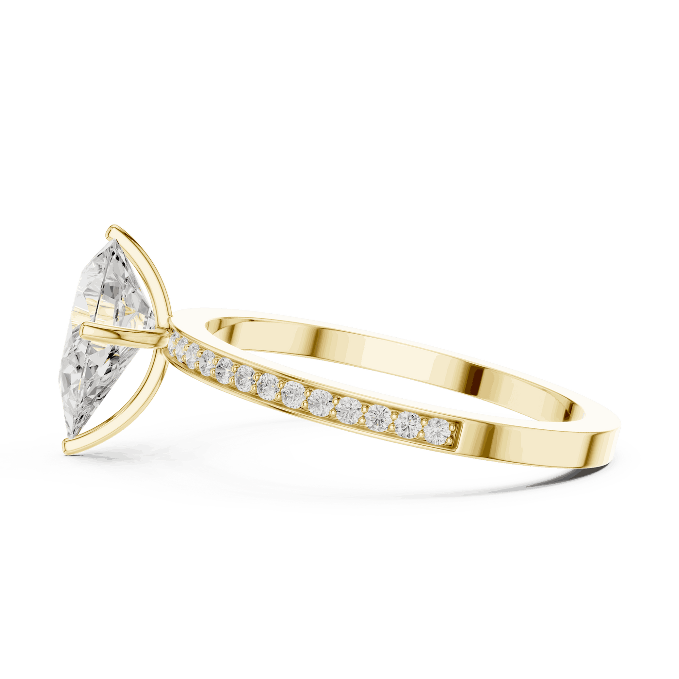 Pear Lab Grown Diamond Solitaire Engagement Ring with Pavé Band