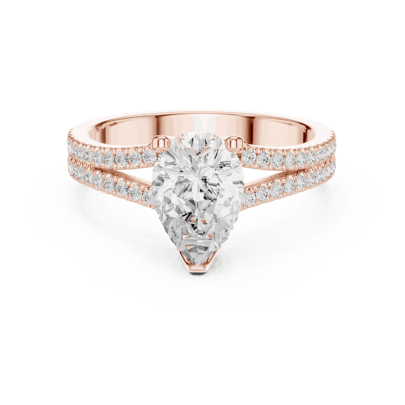 Pear Cut Lab Grown Diamond Split Double Pave Engagement Ring