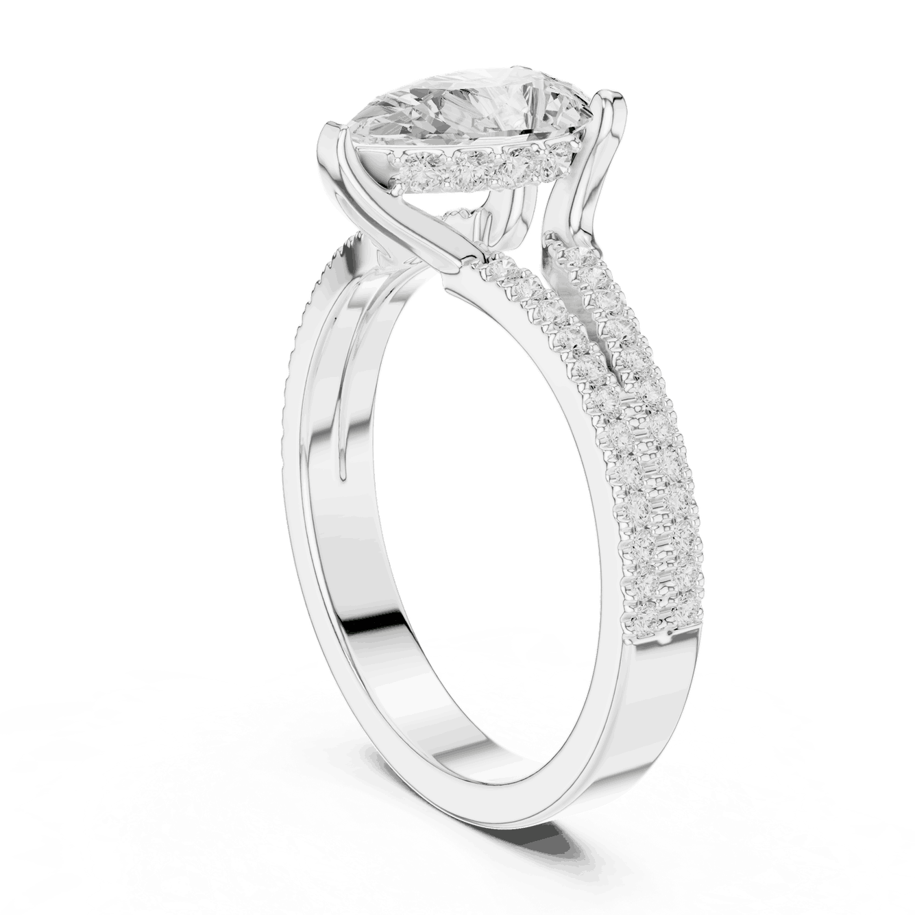 Pear Cut Lab Grown Diamond Split Double Pave Engagement Ring
