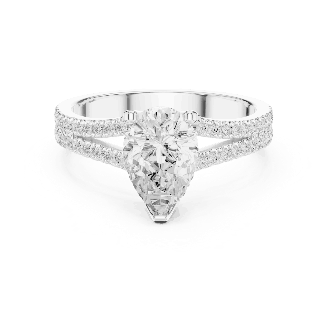 Pear Cut Lab Grown Diamond Split Double Pave Engagement Ring