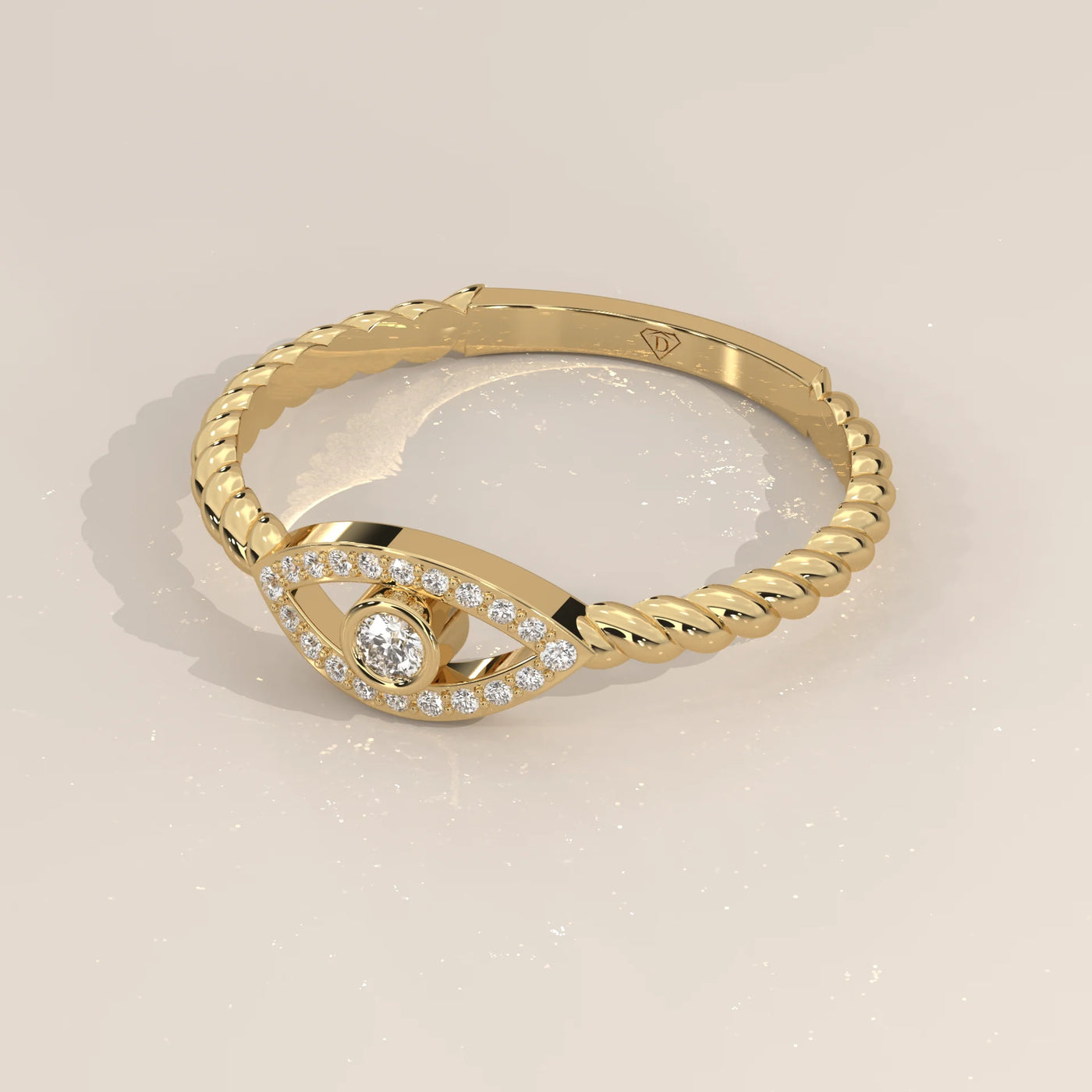 Angle View: Round Diamond Ring with Twisted Setting in Yellow Gold – Lab Grown – Driona Jewels