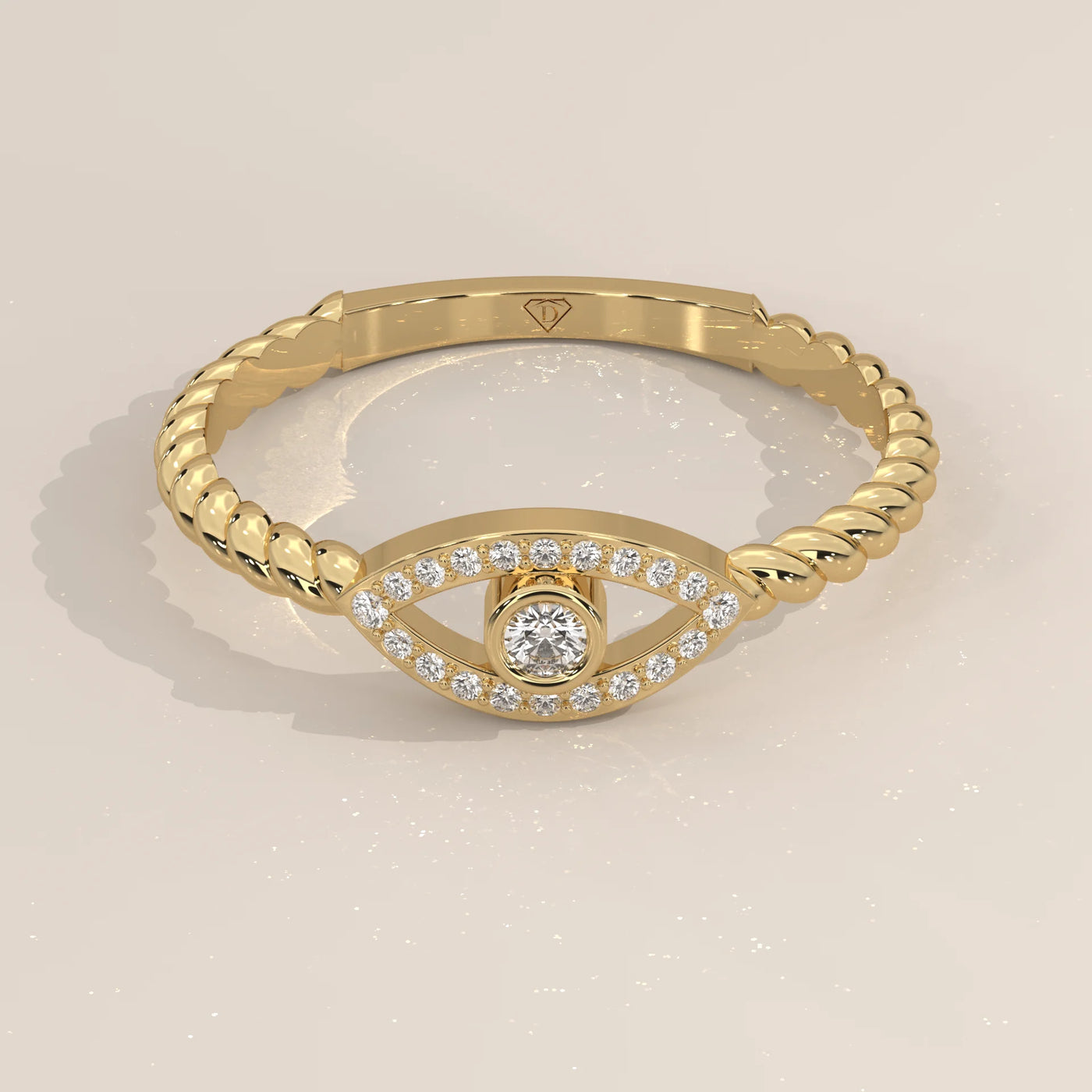 Three-Quarter View: Round Diamond Ring with Twisted Setting in Yellow Gold – Lab Grown – Driona Jewels