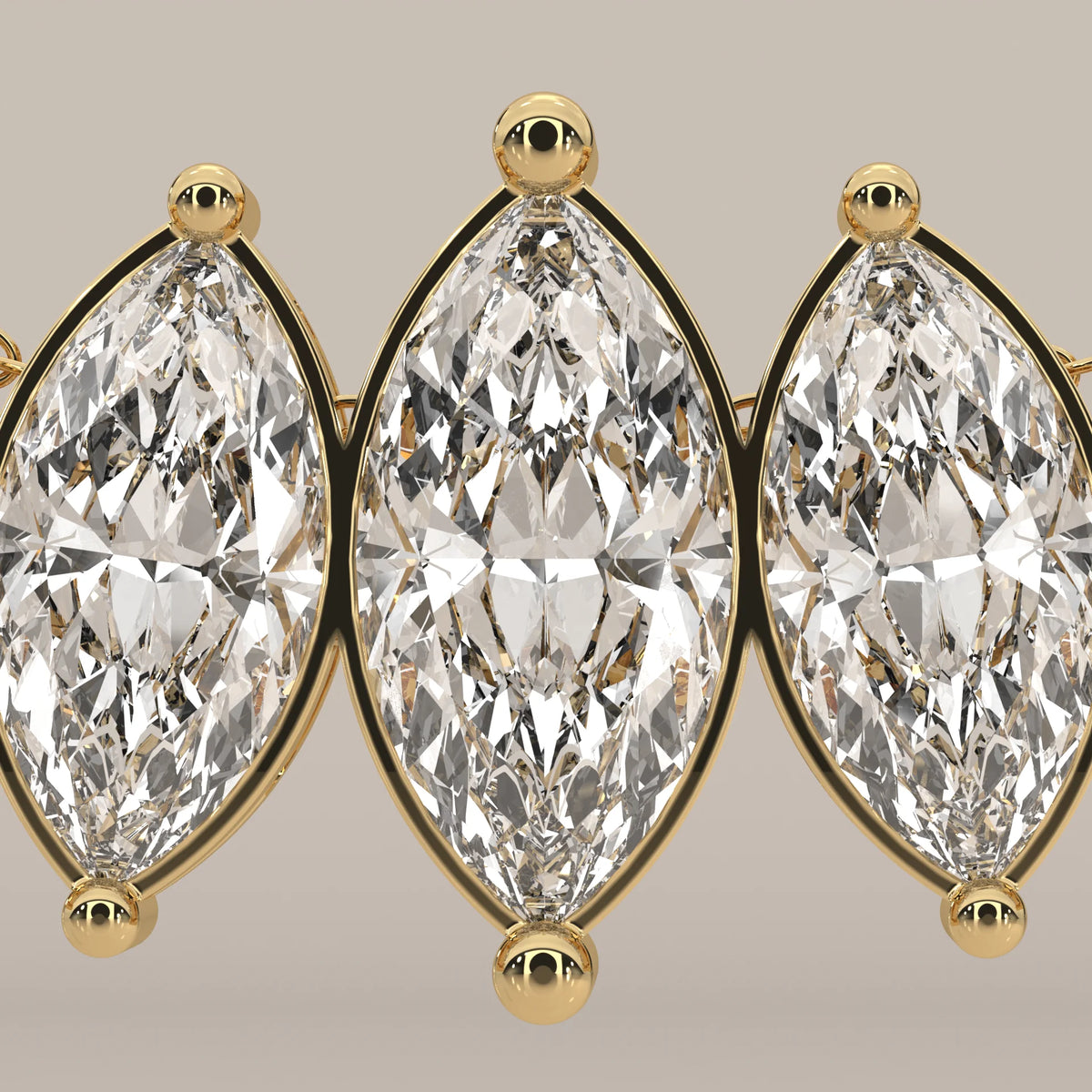Five Graduated Marquise Lab Grown Diamond Bar Pendant in yellow gold, product photograph on a plain background.