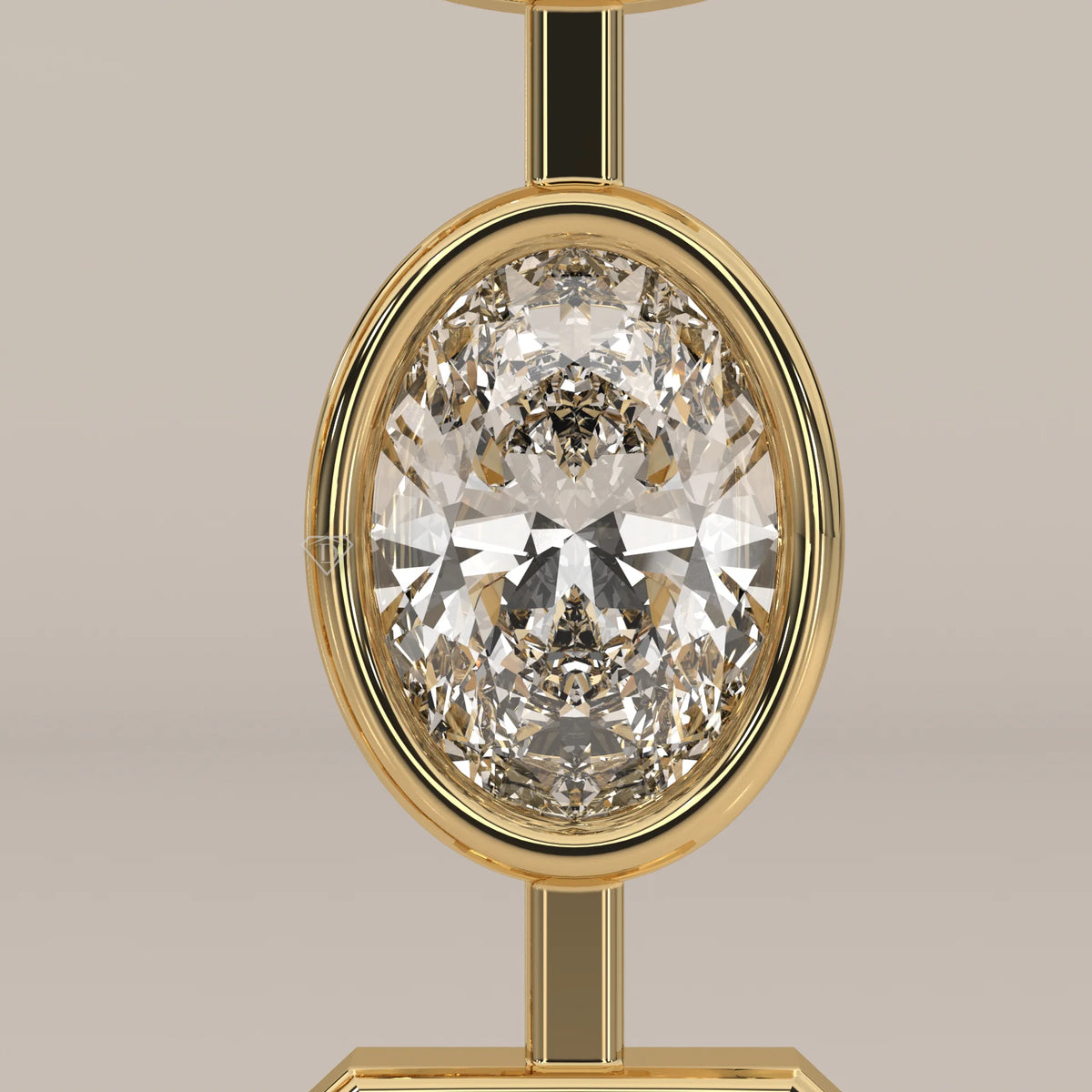 Five Shape Bezel Lab Grown Diamond Linear Drop Earrings in yellow gold, front view on a plain background.