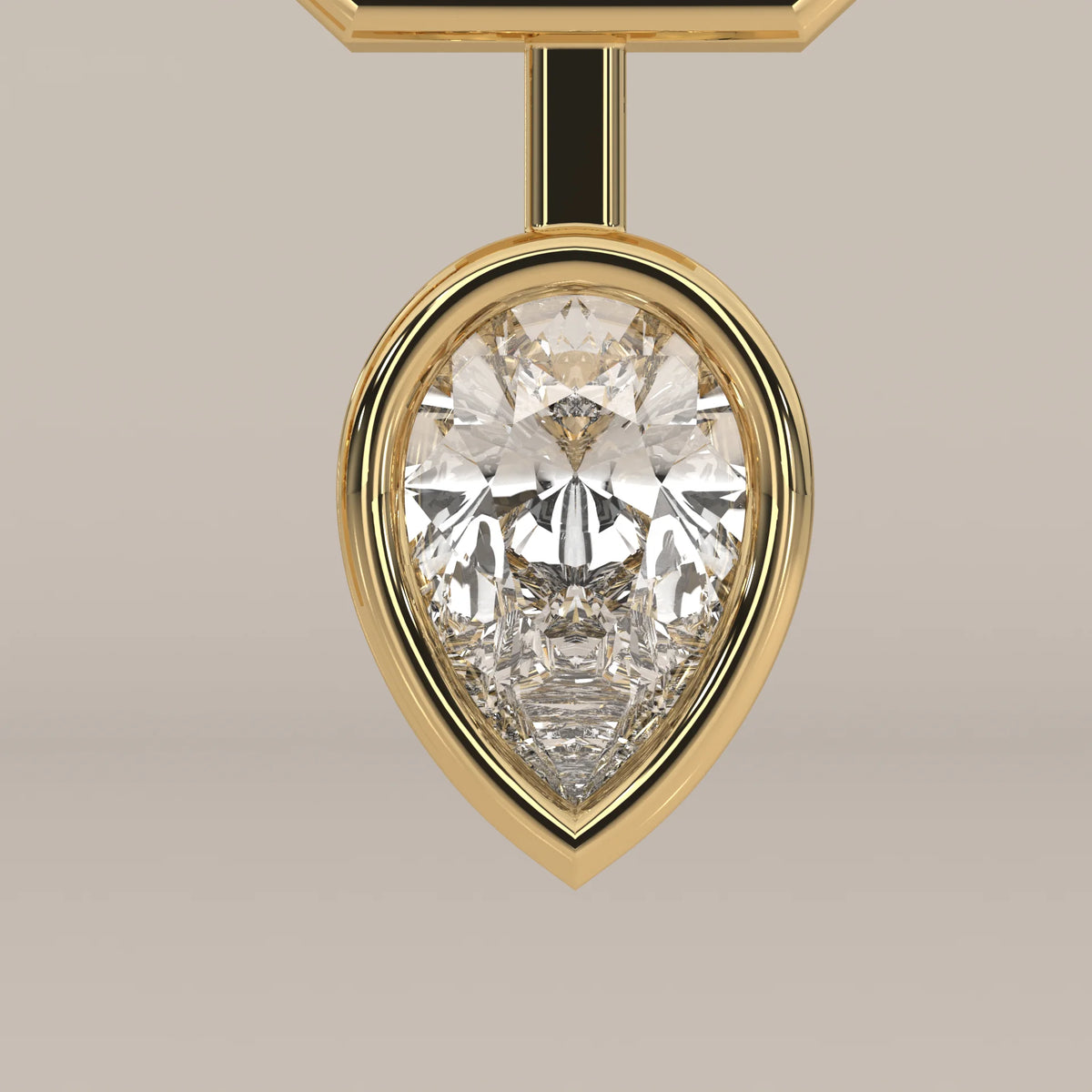 Five Shape Bezel Lab Grown Diamond Linear Drop Earrings in yellow gold, product photograph on a plain background.