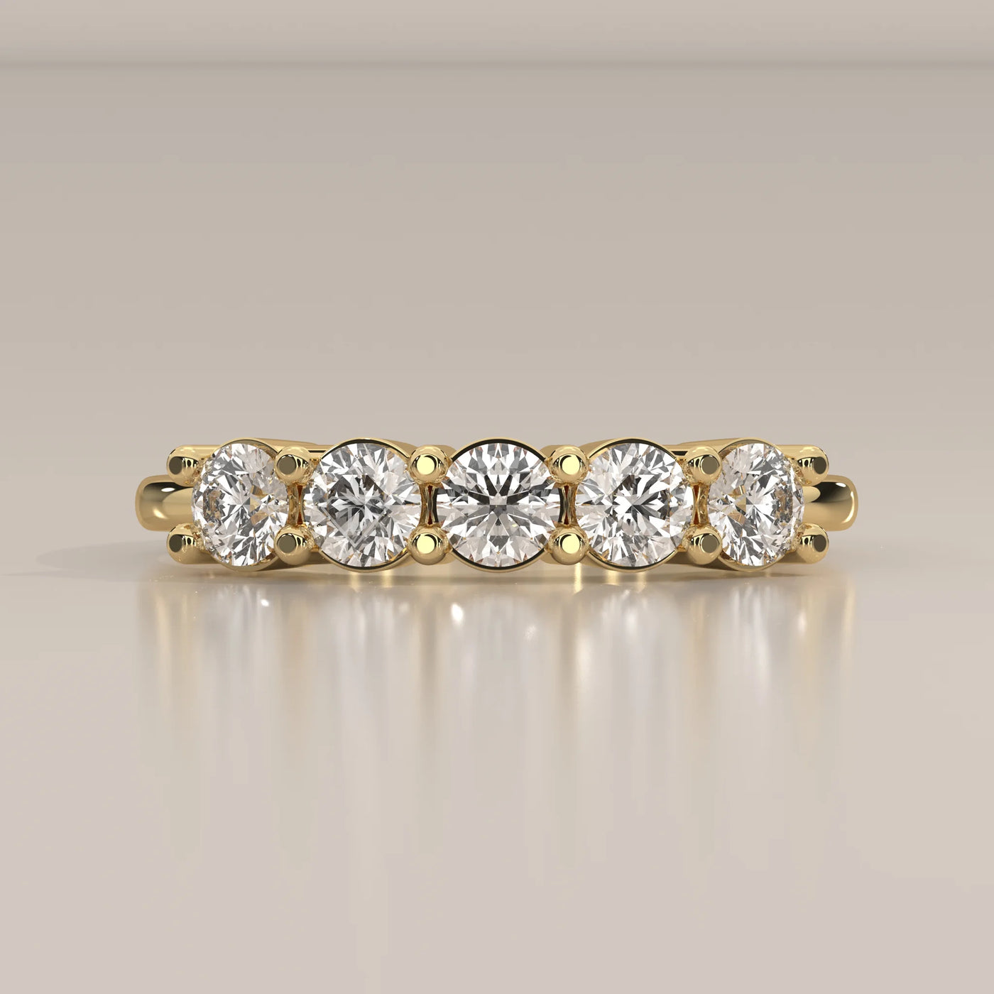 Side Profile: Round Diamond Band with Shared Prong Setting in Yellow Gold – Lab Grown – Driona Jewels