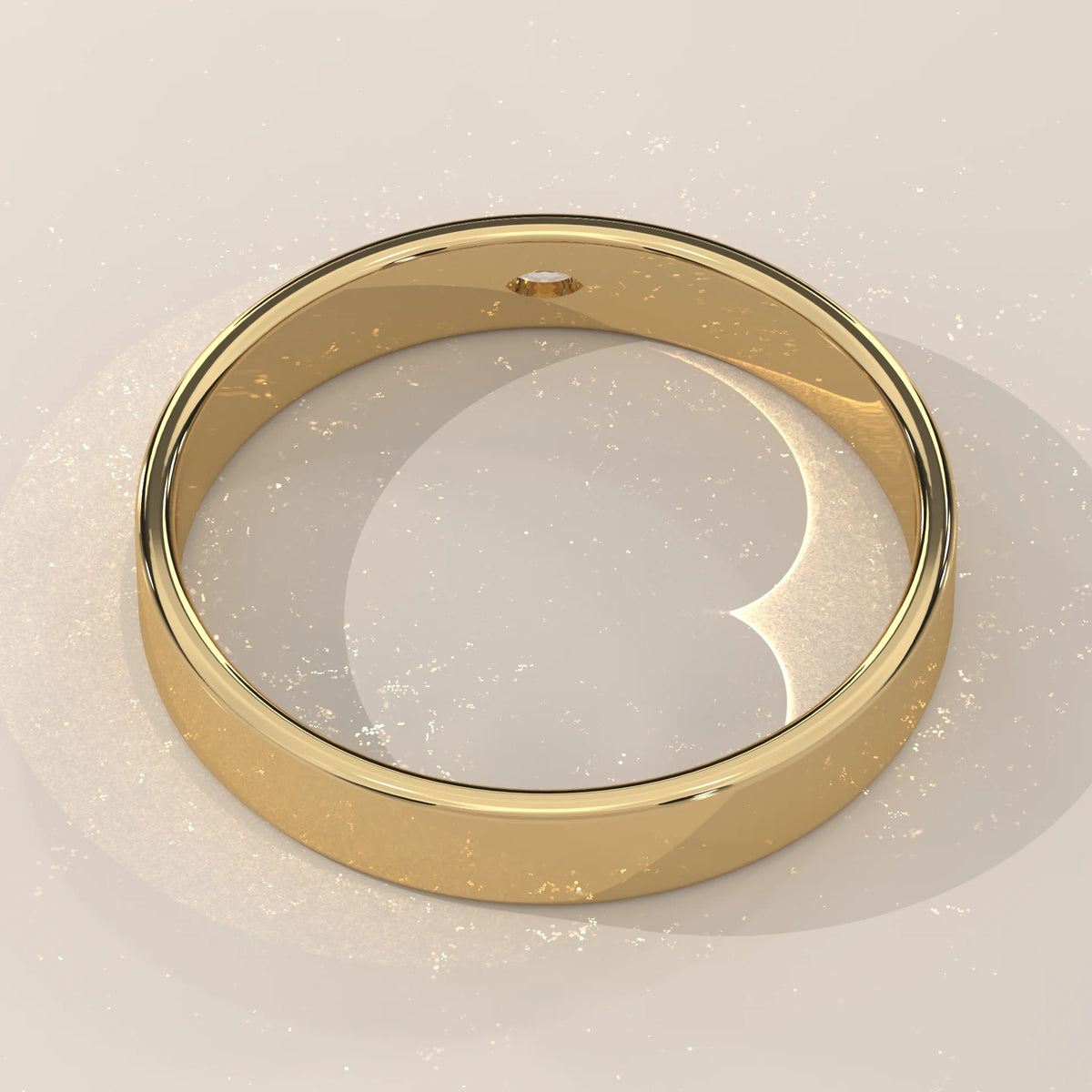 Flat Gold Band with a Single Flush Set Marquise Diamond in yellow gold, shown on a plain background.