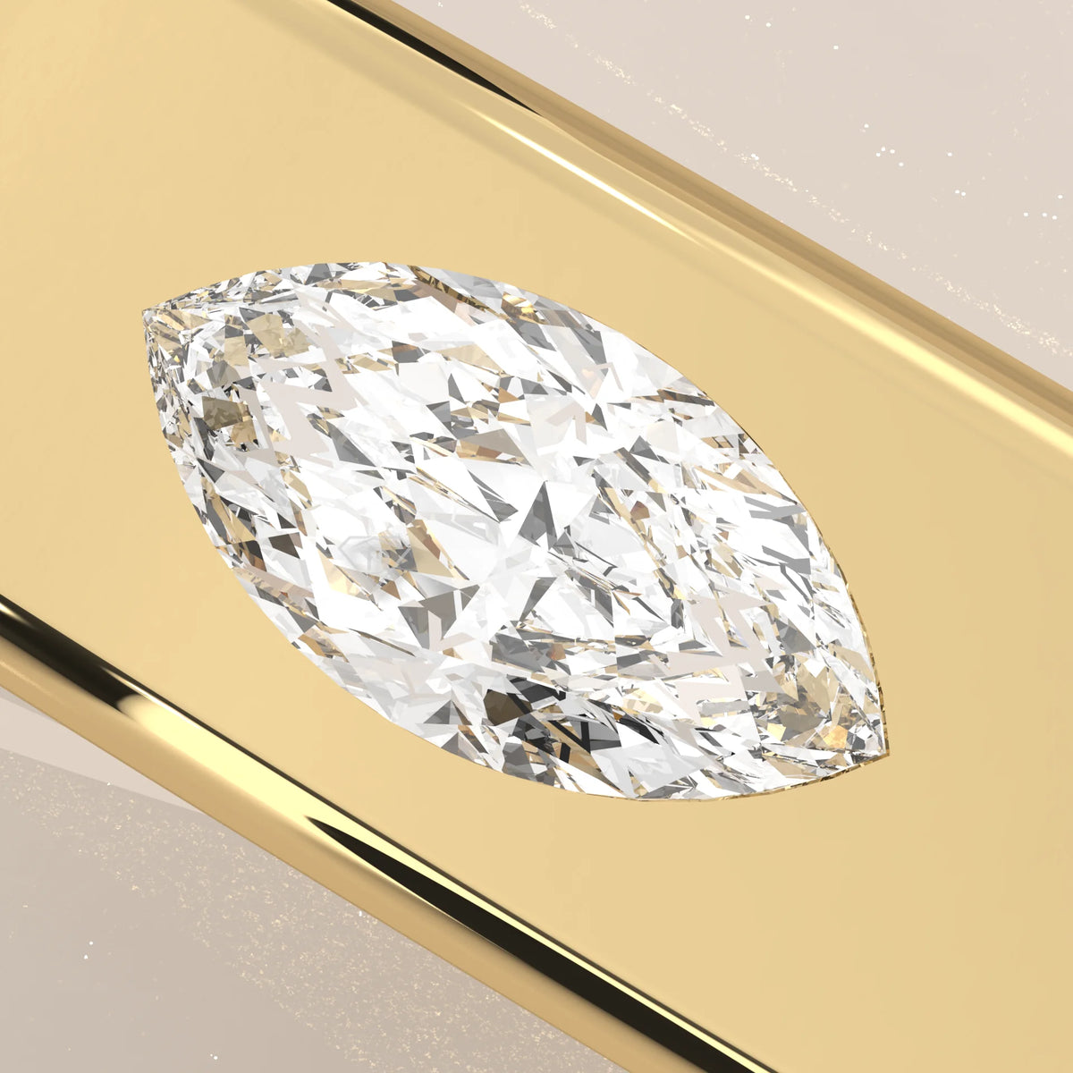 Flat Gold Band with a Single Flush Set Marquise Diamond in yellow gold, product photograph on a plain background.