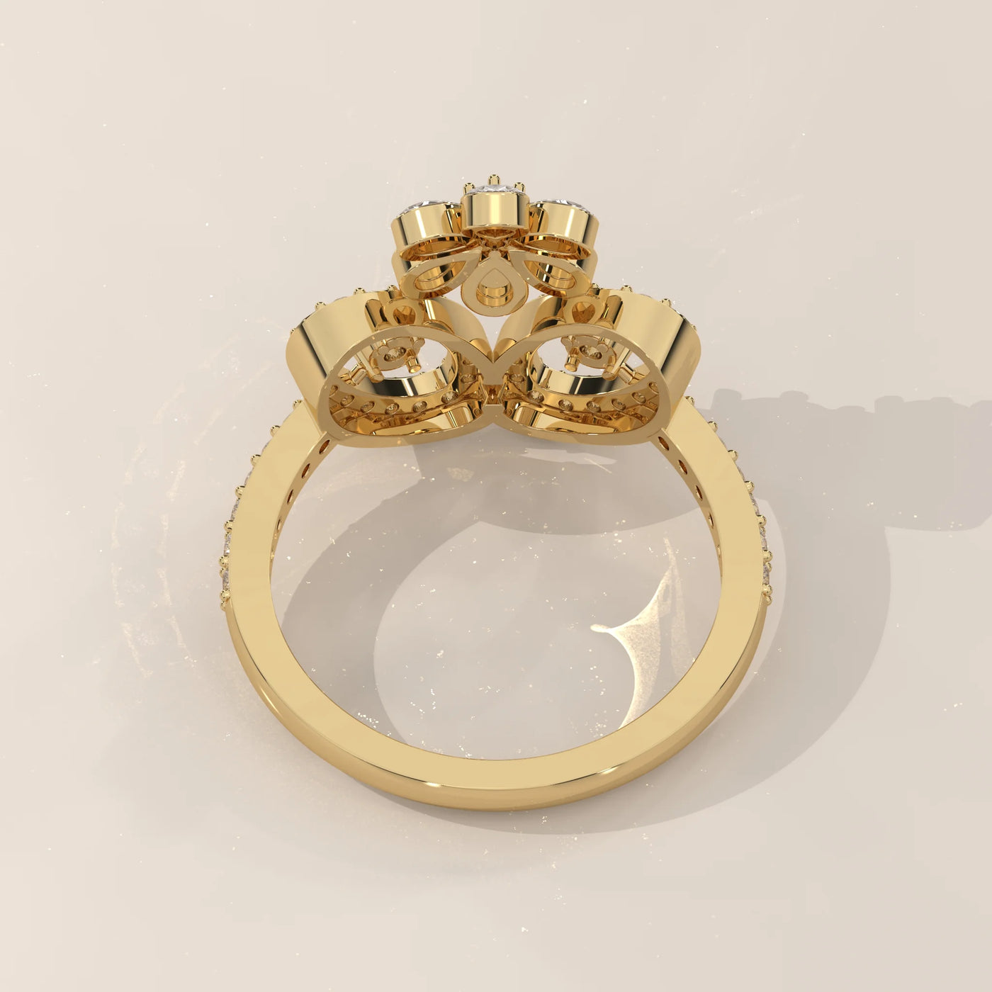 Top View: Round Diamond Statement Ring with Cluster Setting in Yellow Gold – Lab Grown – Driona Jewels