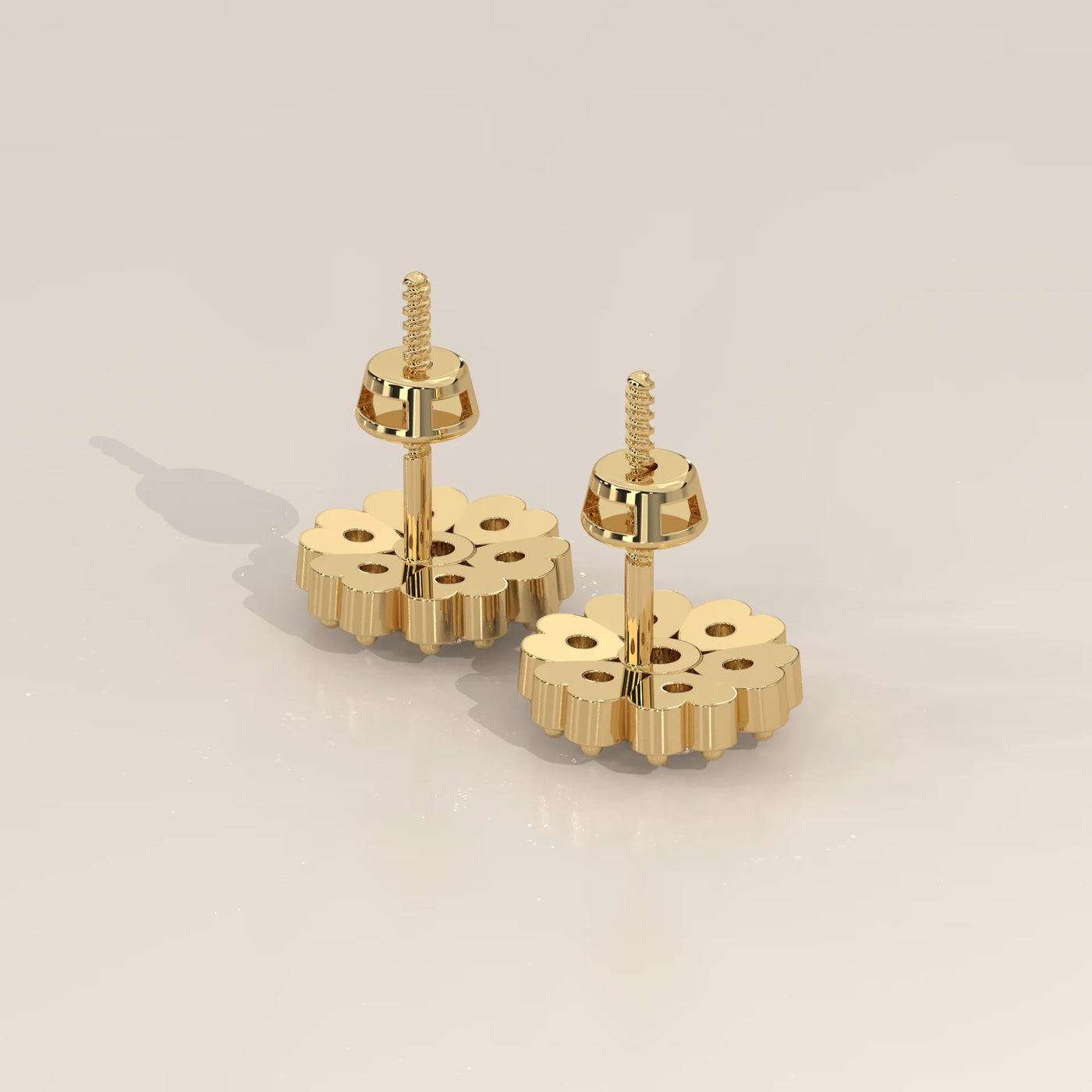 Angle View: Round Diamond Stud Earrings with Cluster Setting in Yellow Gold – Lab Grown – Driona Jewels
