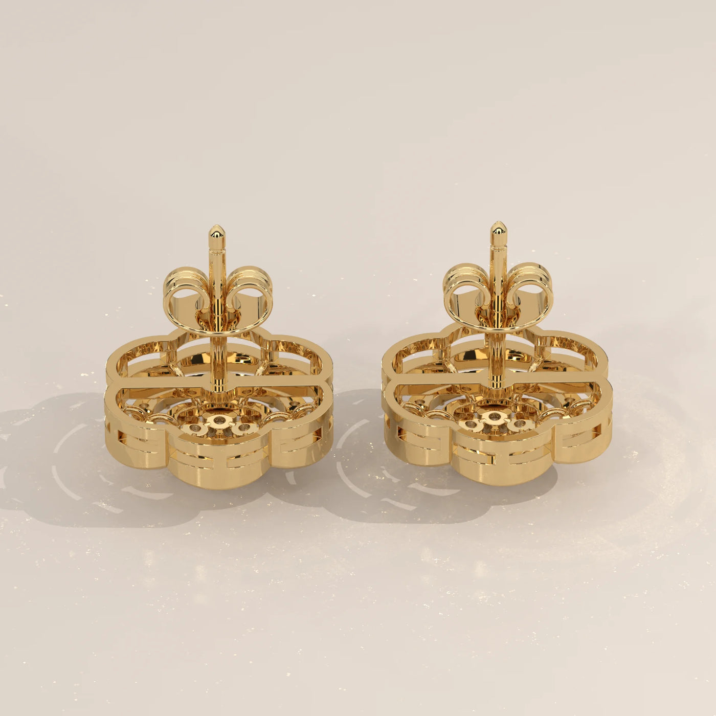 Side Profile: Round Diamond Stud Earrings with Openwork Setting in Yellow Gold – Lab Grown – Driona Jewels