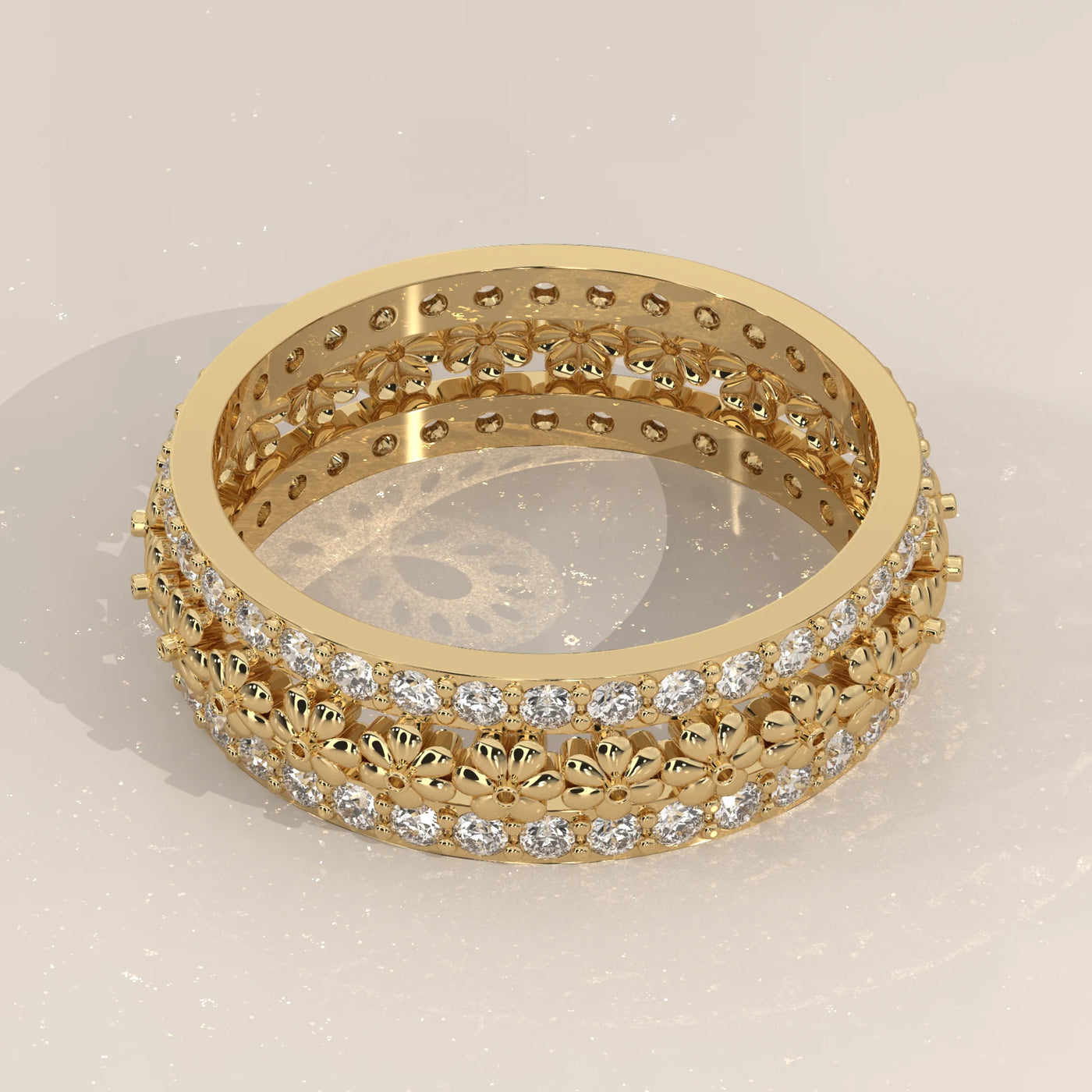 Angle View: Round Diamond Eternity Band with Eternity Setting in Yellow Gold – Lab Grown – Driona Jewels