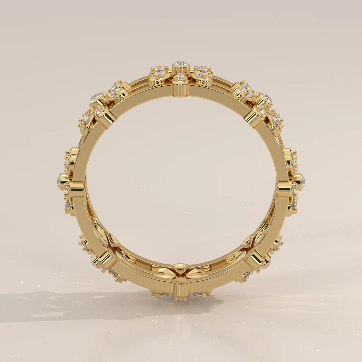 Front View: Round Diamond Eternity Band with Eternity Setting in Yellow Gold – Lab Grown – Driona Jewels