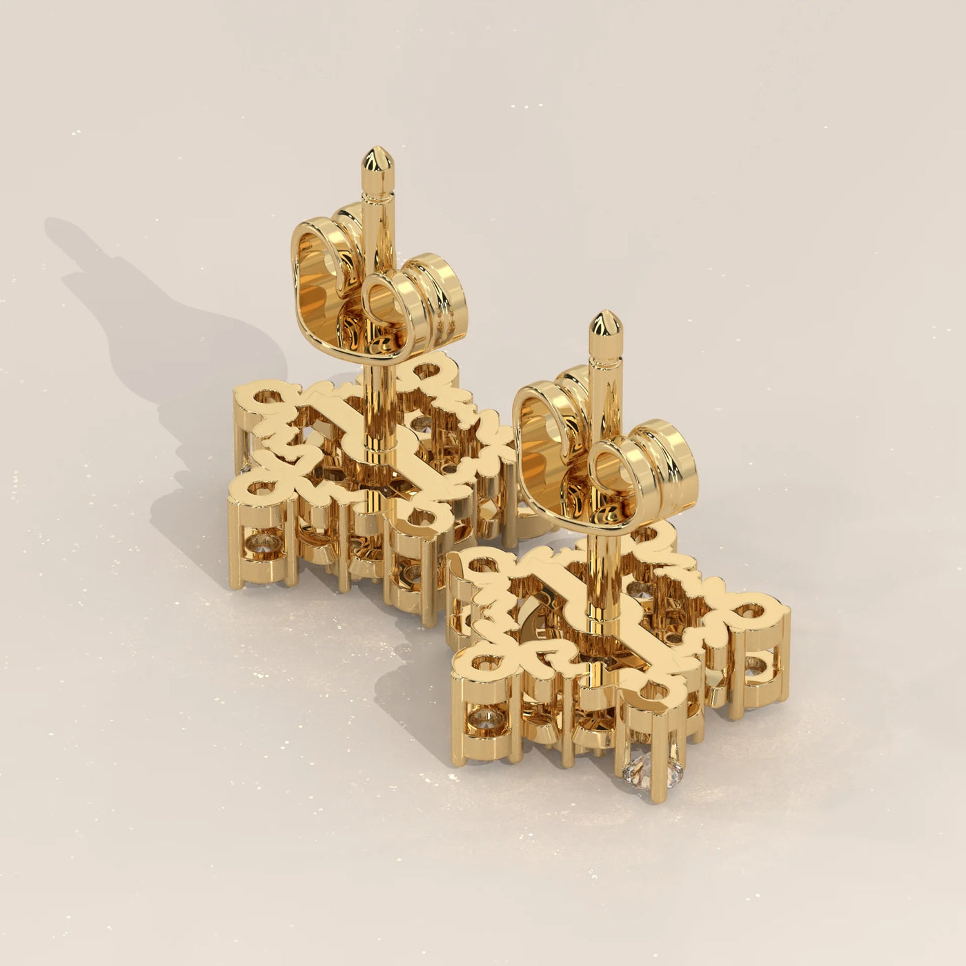 Angle View: Round Diamond Stud Earrings with Cluster Setting in Yellow Gold – Lab Grown – Driona Jewels
