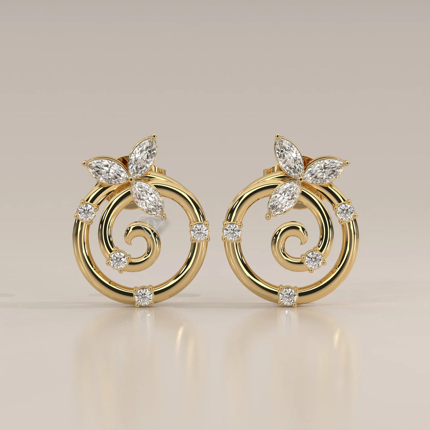 Front View: Round Diamond Stud Earrings with Prong Setting in Yellow Gold – Lab Grown – Driona Jewels