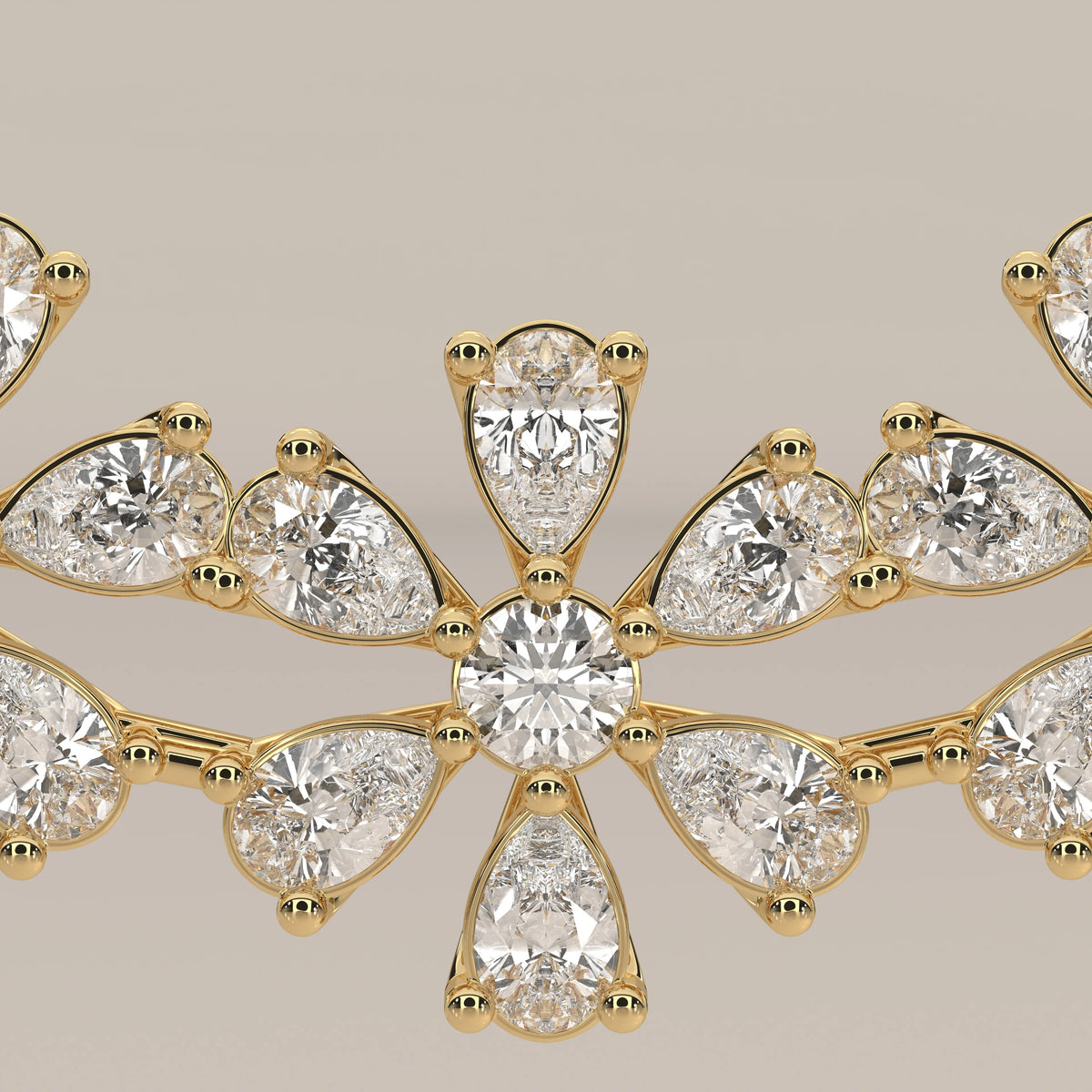 A floral lab grown diamond cluster pendant bar design in yellow gold, product photograph on a plain background.