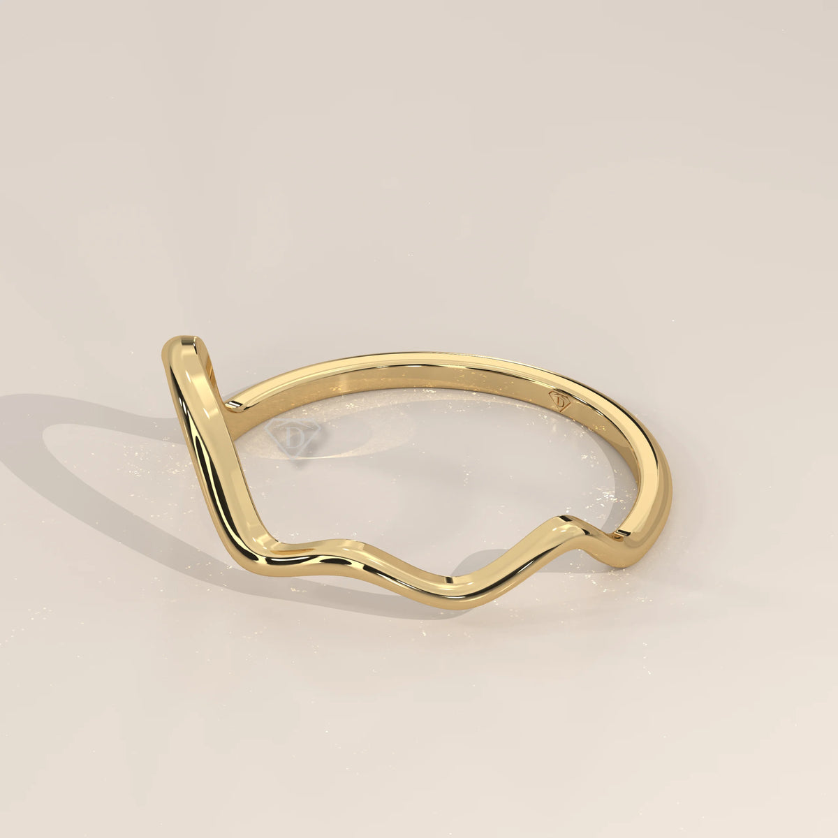 Freeform Wave Gold Ring with a Sculpted Open Curve, side profile view.