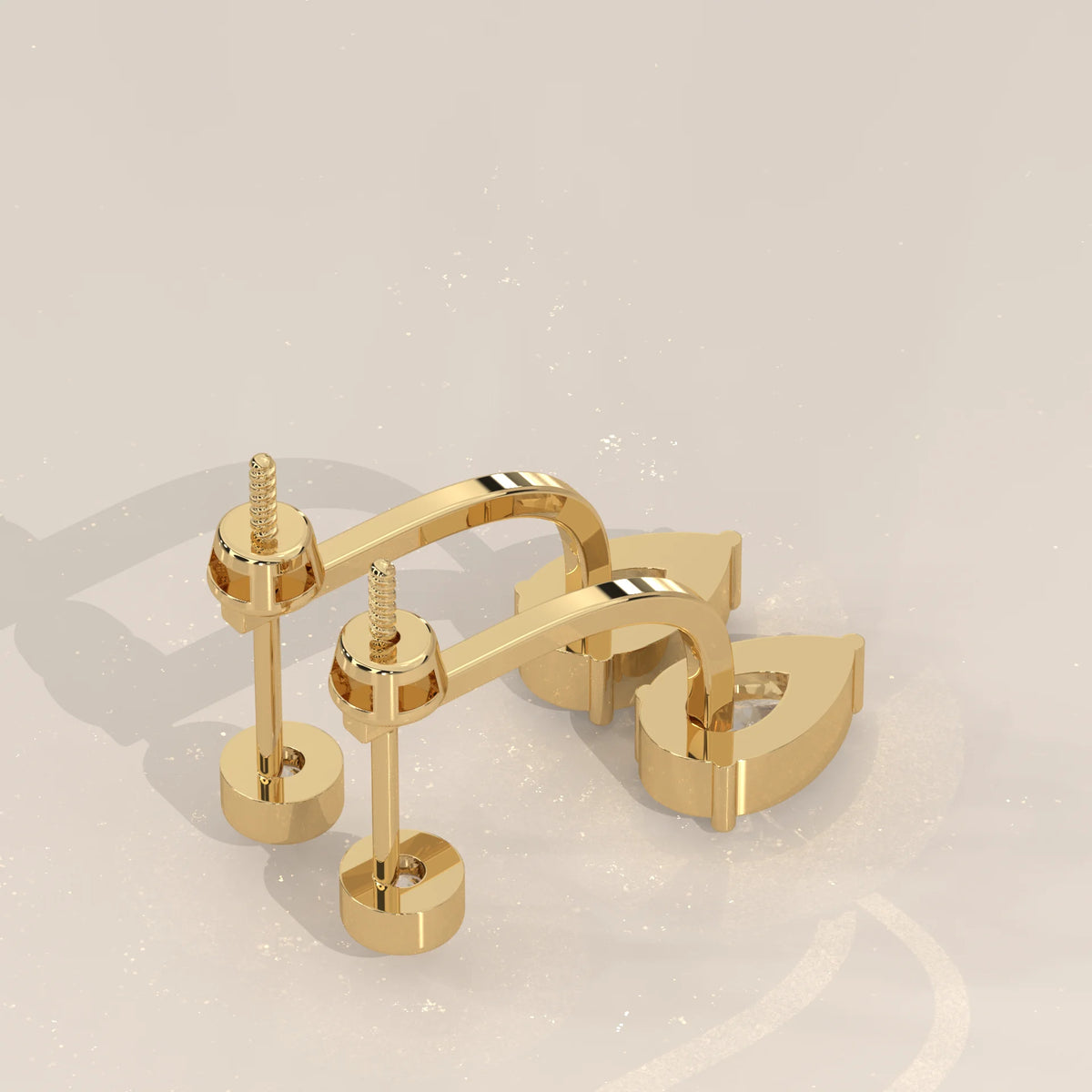 Front Back Lab Grown Diamond Earrings with Bezel Round and Pear Drop in yellow gold, shown at an angle.
