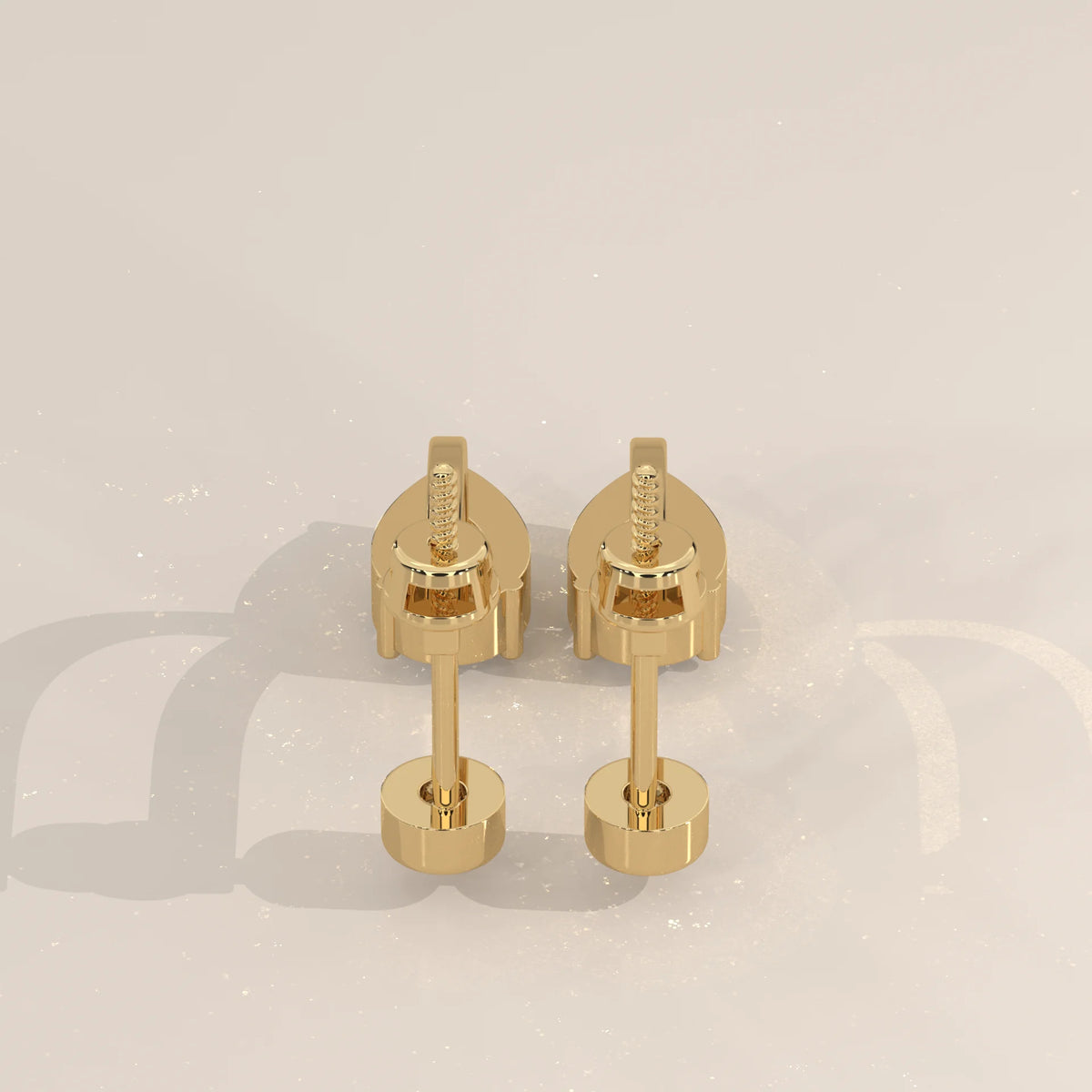 Front Back Lab Grown Diamond Earrings with Bezel Round and Pear Drop in yellow gold, product photograph on a plain background.